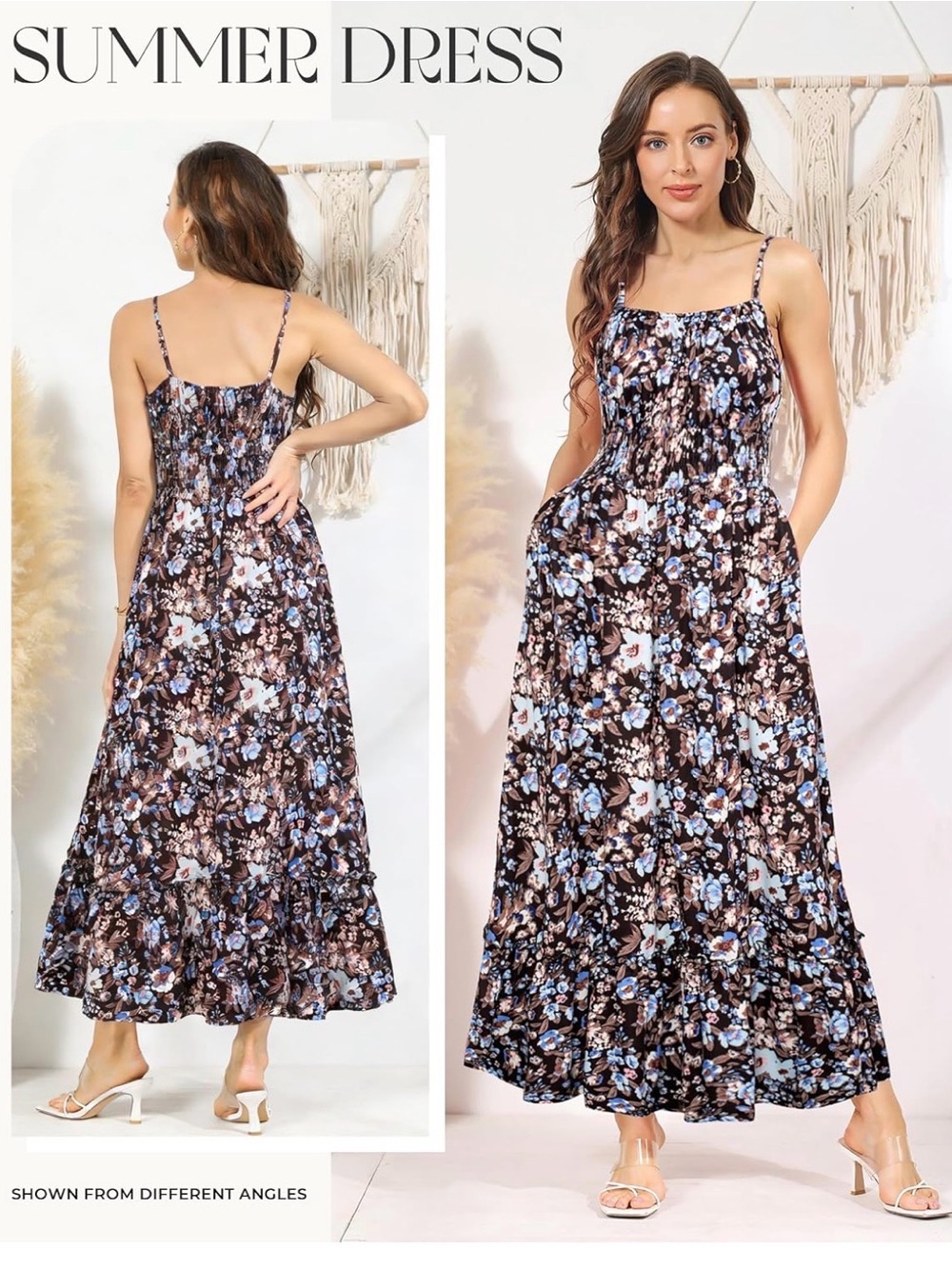 XL Floral Smocked Maxi Dress - Black & Blue